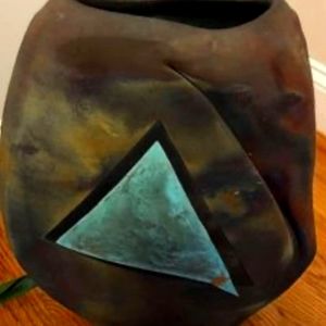 Vintage Michael Weinberg Raku Tall Vase  Deco Beautiful Colors signed bottom